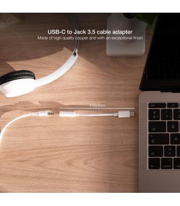 Nanocable Cable Adaptador Audio USB-C M a Jack 3.5 H, 11 cm, Blanco