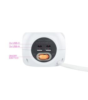 Nanocable Base de 3 enchufes con 4 USB's (2 USB A + 2 USB-C), con interruptor