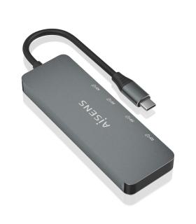AISENS Hub USB 3.2 Gen2 10G USB-C, USB-C M-2xUSB-C H-2xUSB-A H, Gris, 15cm