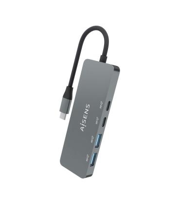 AISENS Hub USB 3.2 Gen2 10G USB-C, USB-C M-2xUSB-C H-2xUSB-A H, Gris, 15cm