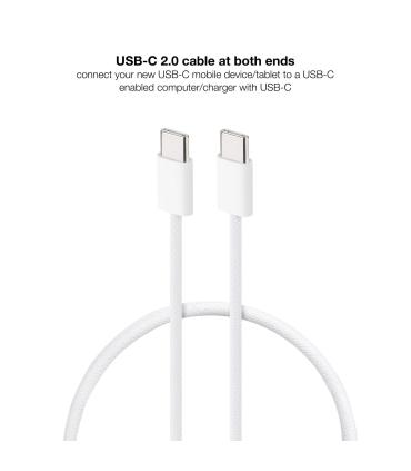 Nanocable Cable USB-C 2.0 60W 3A, USB-C M-USB-C M, Blanco, 1 m