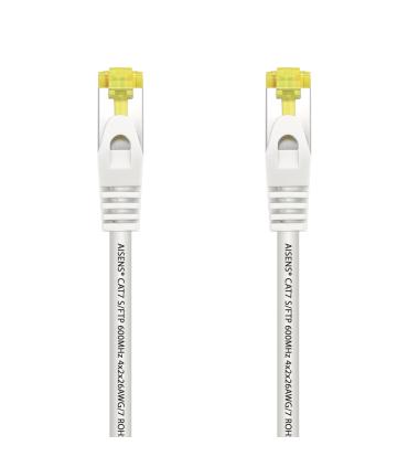 AISENS Cable De Red Latiguillo RJ45 LSZH Cat.7 600 MHz S FTP PIMF AWG26, Blanco, 0.5 m