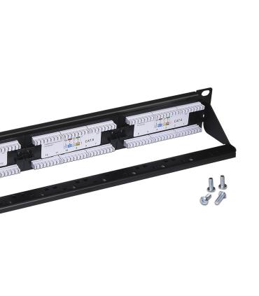 AISENS Panel De Parcheo De 24 Puertos RJ45 Cat.6 UTP, 19" 1U Dual IDC Con Gestion De Cables, Negro