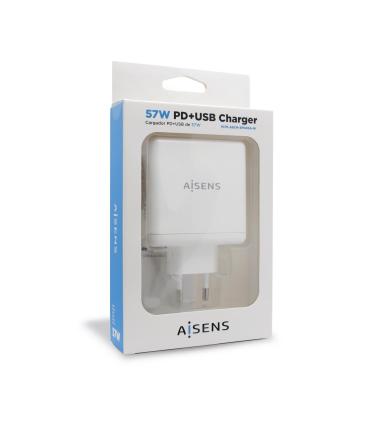 AISENS Cargador 57 W, 1x USB-C PD3.0 45 W, 1x USB-A 5 V   2.4 A 12 W, Blanco