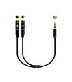 Nanocable Cable adaptador Audio Jack 3.5/M 4pines - 2xJack 3.5/H 3pines, negro, 30 cm