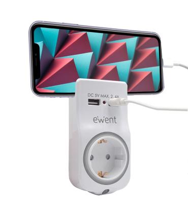 CARGADOR MOVIL EWENT 2 USB A 2,4A 12W SHUKO SOPORTE MOVIL LUZ NOCTURNA BL