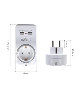 CARGADOR MOVIL EWENT 2 USB A 2,4A 12W SHUKO SOPORTE MOVIL LUZ NOCTURNA BL