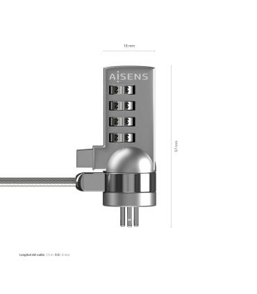 Cable De Seguridad Para Porttiles Aisens ASLK-D40N01-SL  1.5m