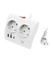 EWENT EW3870 Regleta 2  Shucko 2 Usb-A 1 Usb-C Bl.