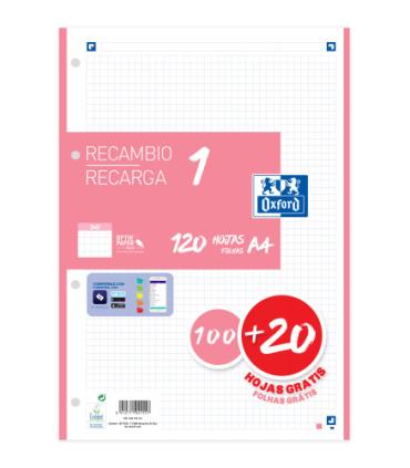 RECAMBIO COLOR 1 A4  100+20 HOJAS 5X5 ROSA CHICLE 90GRS OXFORD 400158161