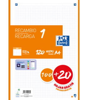 RECAMBIO COLOR 1 A4 100+20 HOJAS 5X5 NARANJA 90GRS OXFORD 400158163