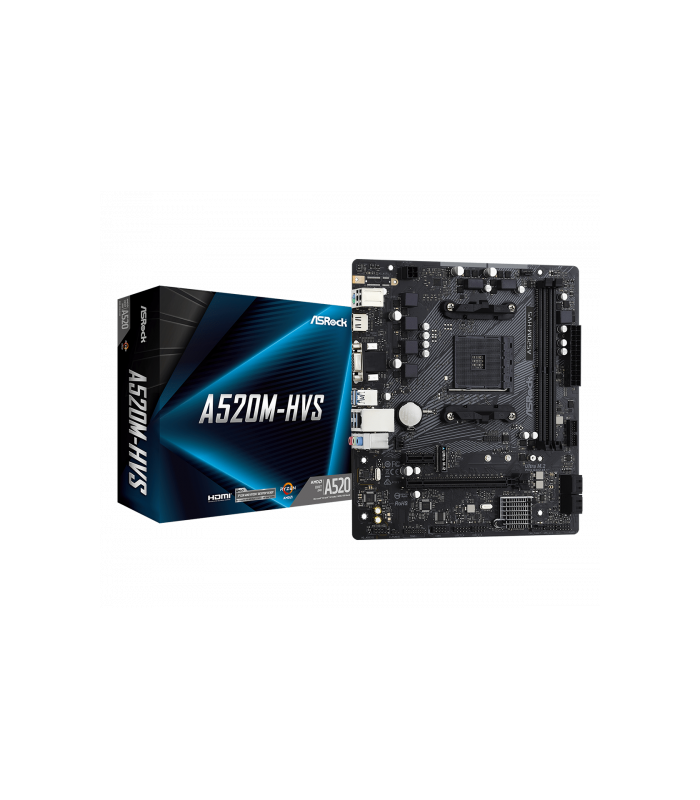 PLACA ASROCK A520M-HVS,AMD,AM4,A520,2DDR4,64,VGA+HDMI,4SATA3,1M.2,4USB2.0,2USB3.2,USB-C,1GB,MATX