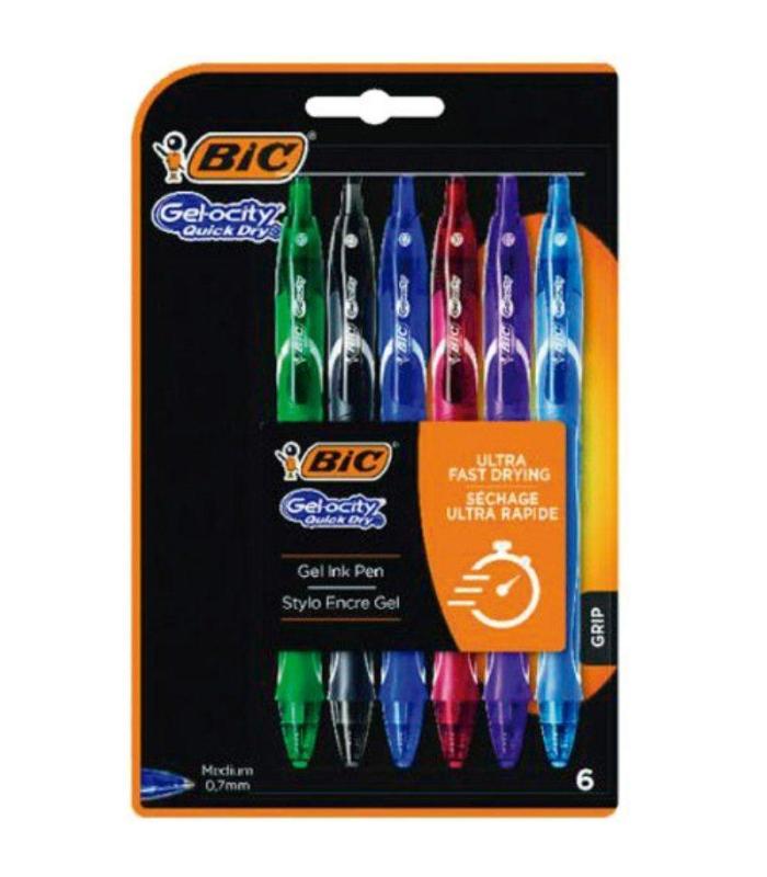 Bolgrafos de Tinta de Gel Retrctil Bic Gelocity Quick Dry 964769/ 6 unidades/ Surtidos