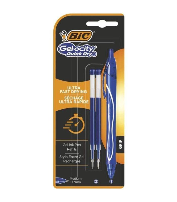 Bolgrafos de Tinta de Gel Retrctil Bic Gelocity Quick Dry 951757/ 1 unidades/ 2 recambios/ Azul