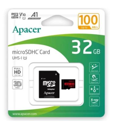 Tarjeta de Memoria Apacer 32GB microSD HC UHS 1 con Adaptador/ Clase 10/ 100MBs