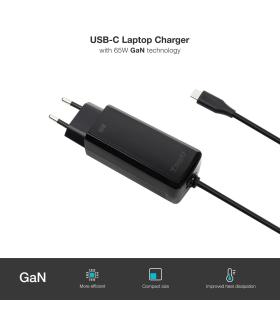 Cargador De Porttil TooQ TQLC-USBCGAN65PD-C USB Tipo-C  65W  Automtico  Voltaje 5-20V  1x USB Tipo-C