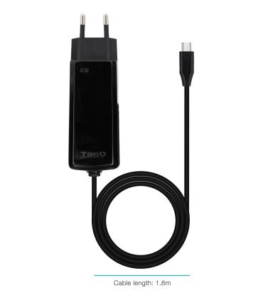 Cargador De Porttil TooQ TQLC-USBCGAN100PD-C USB Tipo-C  45W  Automtico  Voltaje 5-20V  1x USB Tipo-C