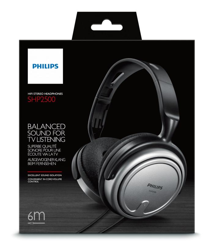 AURICULAR DIADEMA PHILIPS SHP2500 10 6M CABLE NEGRO, PLATA