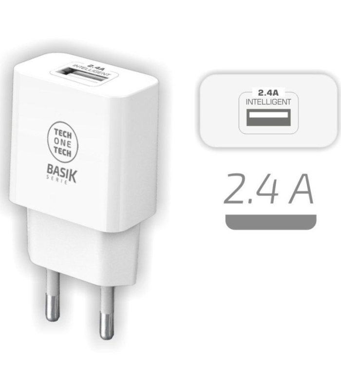Cargador de Pared Tech One Tech TEC2904/ 1xUSB/ 2.4A/ Blanco