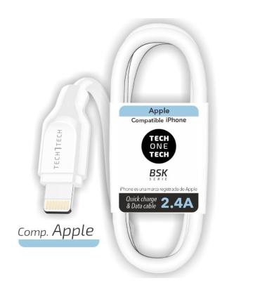Cable USB 2.0 Lightning Tech One Tech TEC2902/ Lightning Macho - USB Macho/ 1m/ Blanco