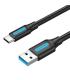 Cable USB 3.0 Tipo-C Vention COZBH/ USB Macho - USB Tipo-C Macho/ Hasta 60W/ 5Gbps/ 2m/ Negro