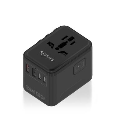 Cargador De Pared Universal GaN Aisens ASPS-2A3C09-BK  Toma De Corriente Universal  3xUSB Tipo-C  2xUSB  35W