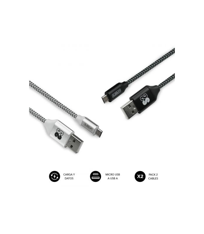 SUBBLIM PACK 2 CABLES USB A MICRO USB (2.4A) 1M BLACK/SILVER