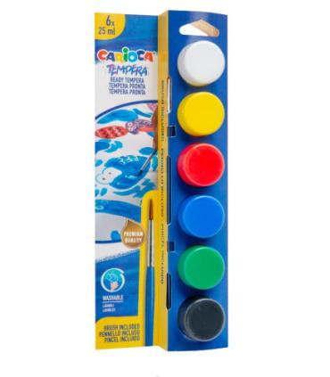 CAJA 6 BOTES DE TMPERA CON PINCEL CARIOCA 40433