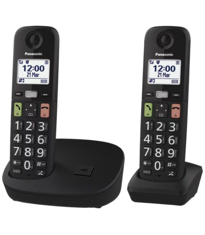 Telfono Inalmbrico Panasonic KX-TGU112EXB/ Pack DUO/ Negro