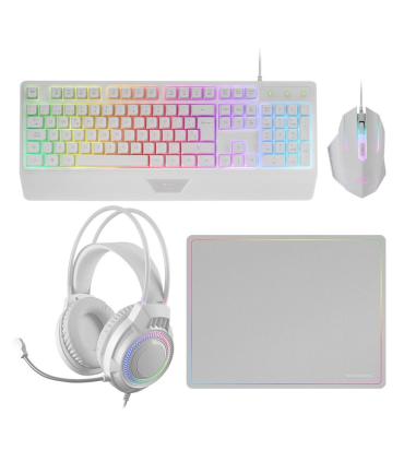 Pack Gaming Mars Gaming MCP124PROWES  Teclado + Ratn Ptico + Auriculares + Alfombrilla  Blanco