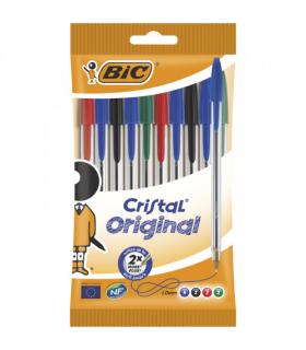 BOLSA 10 BOLIGRAFOS CRISTAL CON CUERPO TRANSPARENTE TRAZO 0,4MM. COLORES SURTIDOS BIC 830865