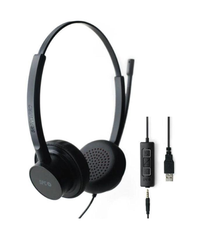 Auriculares SPC Brave Pro/ con Micrfono/ Jack 3.5/ USB/ Negros