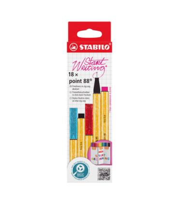 ESTUCHE CARTON ZIG-ZAG ROTULADOR PUNTA FINA 0,4MM. POINT 88 CON 18 UNIDADES COLORES SURTIDOS STABILO 8818-5