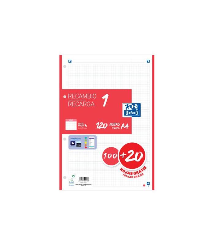 RECAMBIO COLOR 1 A4  100+20 HOJAS 5X5 ROJO 90GRS OXFORD 400158162
