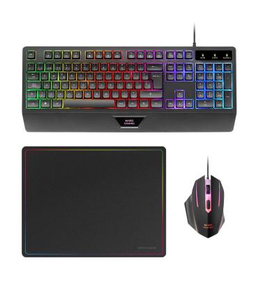 Pack Gaming Mars Gaming MCP124  Teclado H-MECH  + Ratn Ptico + Alfombrilla  Negro