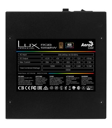 Fuente De Alimentacin Aerocool LUX RGB 550M  550W  Ventilador 12cm  80 Plus Bronze