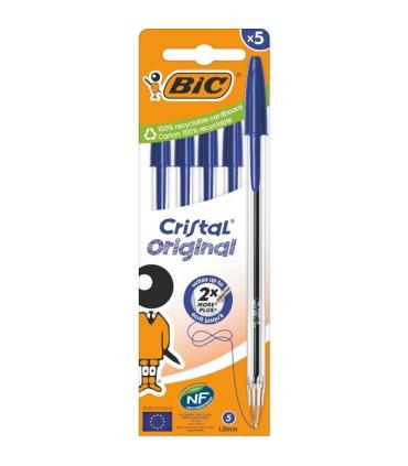 Bolgrafo de Tinta de Aceite Bic Cristal Original 516344/ 5 unidades/ Azul