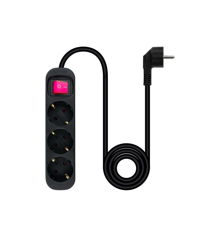 REGLETA 3 TOMAS INTERRUPTOR 1.4 M NEGRA