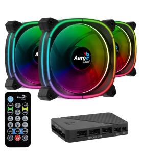Pack 3 Ventiladores Aerocool Astro 12 Pro  12cm + H66F HUB + Mando A Distancia