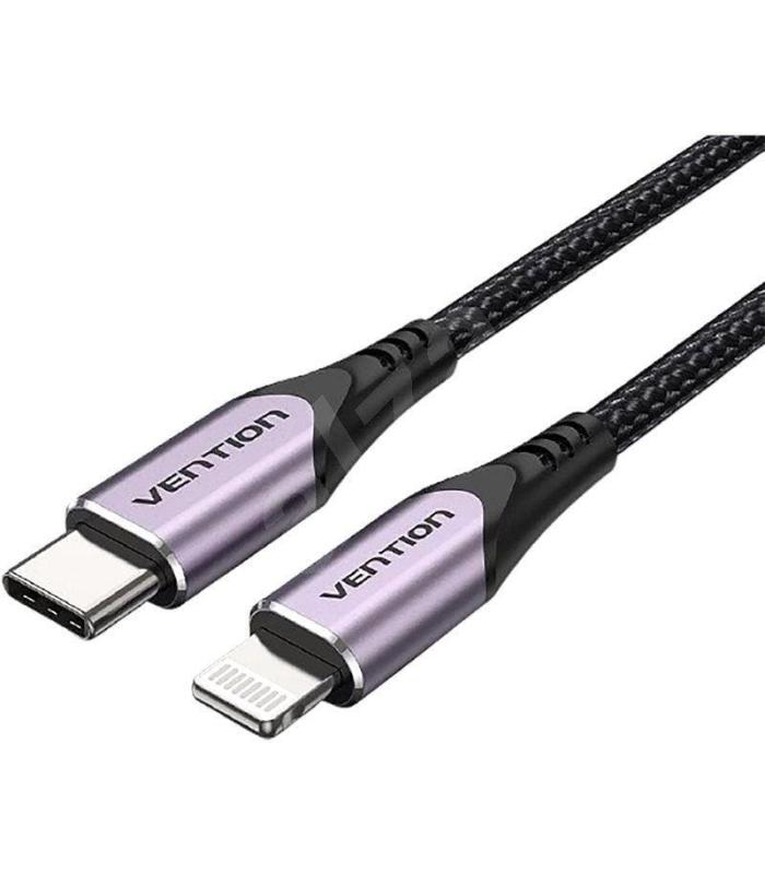 Cable USB 2.0 Tipo-C Lightning Vention TACVF/ USB Tipo-C Macho - Lightning Macho/ Hasta 27W/ 480Mbps/ 1m/ Morado