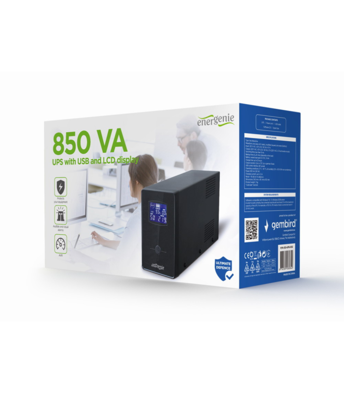 UPS GEMBIRD CON USB Y DISPLAY LCD 850 VA NEGRO