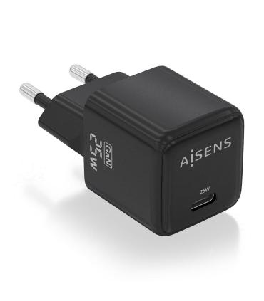 Cargador De Pared GaN Aisens ASCH-25W1P013-BK  1xUSB Tipo-C  25W