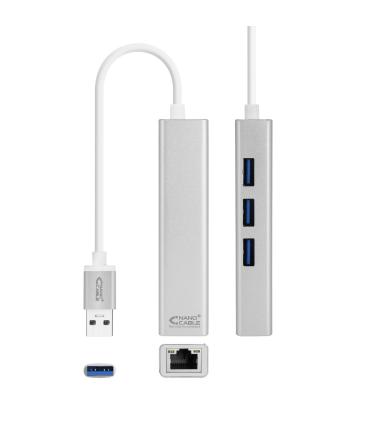 Conversor USB 3.0 A Ethernet Gigabit RJ45 + 3xUSB 3.0 - Plata - 15 Cm