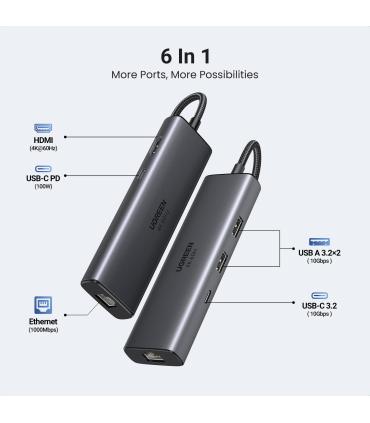 HUB UGREEN 6EN1 USB-C A HDMI 2XUSB-A USB-C RJ45 PD