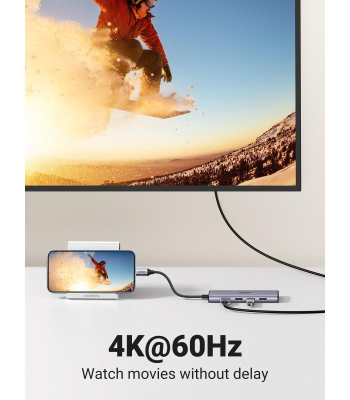 HUB UGREEN 6EN1 USB-C A HDMI + 3XUSB-A + SD TF
