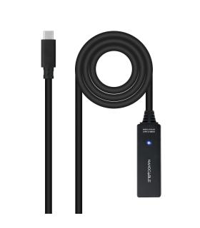 Cable Alargador USB Tipo-C 3.2 Con Amplificador Nanocable 10.01.1311  USB Tipo-C Macho - USB Tipo-C Hembra  5m  Negro