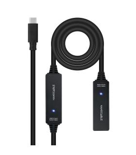 Cable Alargador USB Tipo-C 3.2 Con Amplificador Nanocable 10.01.1312  USB Tipo-C Macho - USB Tipo-C Hembra  10m  Negro