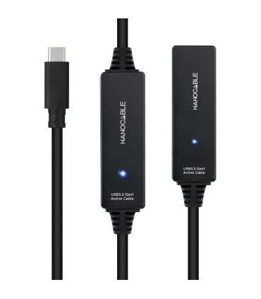 Cable Alargador USB Tipo-C 3.2 Con Amplificador Nanocable 10.01.1312  USB Tipo-C Macho - USB Tipo-C Hembra  10m  Negro
