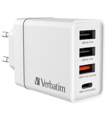 Cargador De Pared GaN Verbatim CHR-30EU2  1xUSB Tipo-C  3xUSB  30W
