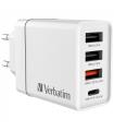 Cargador De Pared GaN Verbatim CHR-30EU2/ 1xUSB Tipo-C/ 3xUSB/ 30W